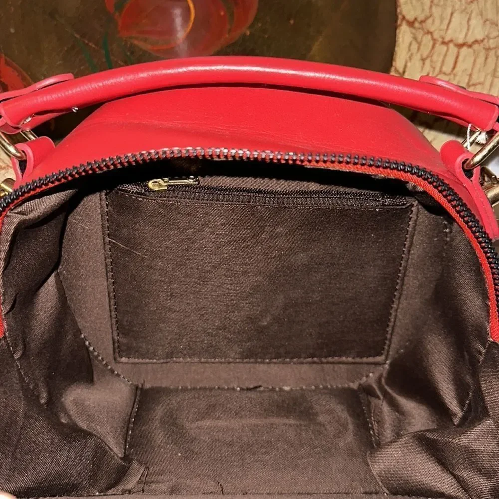 Beautiful Red Bow tie Faux Leather Small Canteen Shape Crossbody Bag